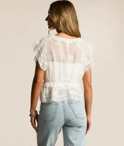 Tops | Willow & Root Lace Flutter Peplum Top White