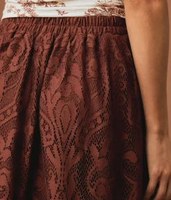 Bottoms | Sterling & Stitch Lace Fringe Midi Skirt Friar Brown