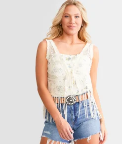 Daytrip Lace Fringe Vest Cream Outlet