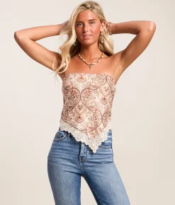 Tops | Willow & Root Lace Hanky Tube Top Brown