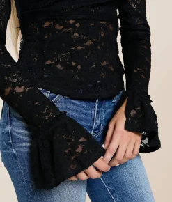 Free People Lace Layering Top Black Discount
