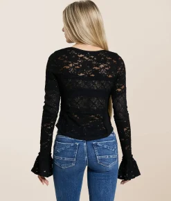 Free People Lace Layering Top Black Discount