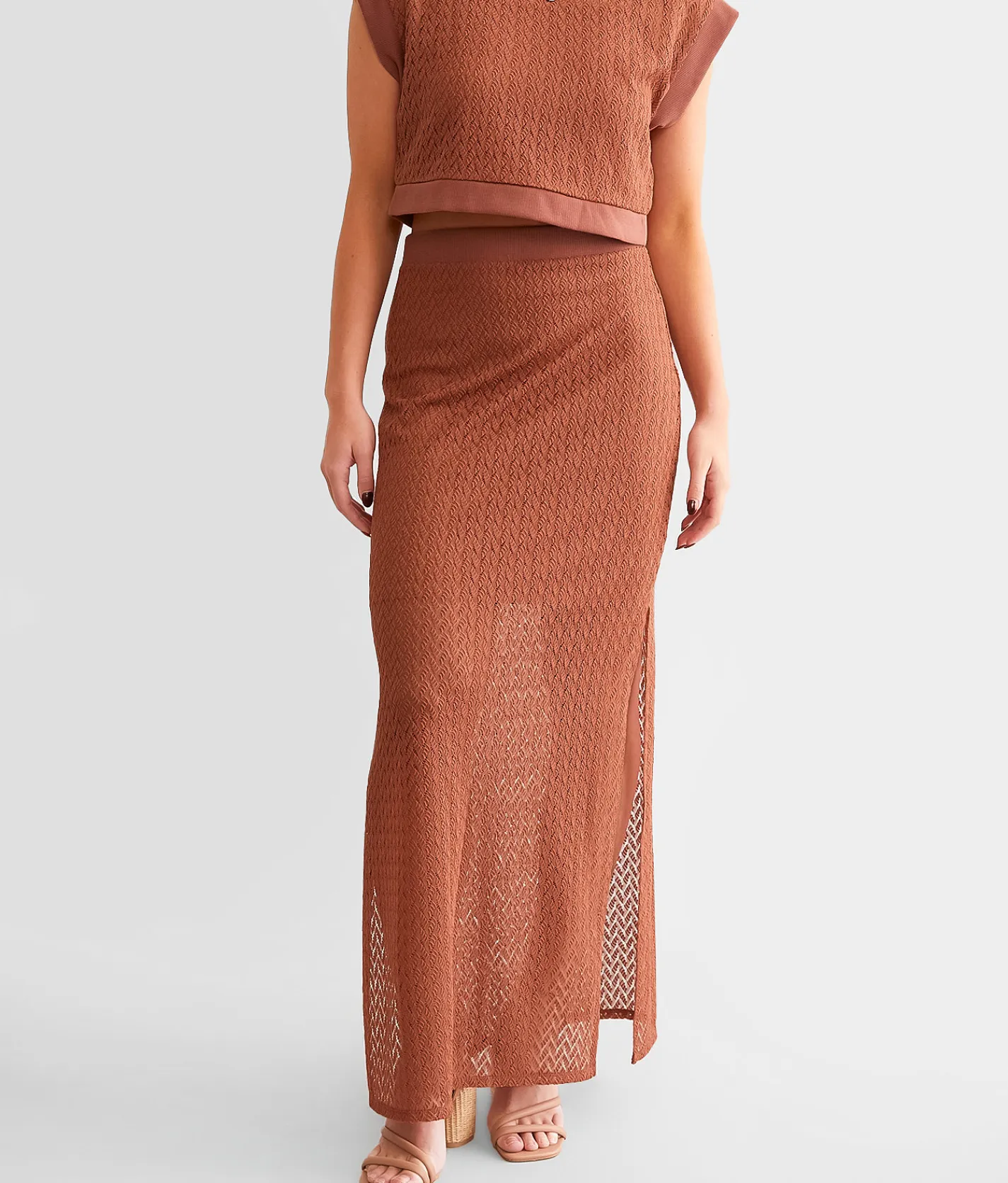 Willow & Root Lace Midi Skirt Copper Brown New