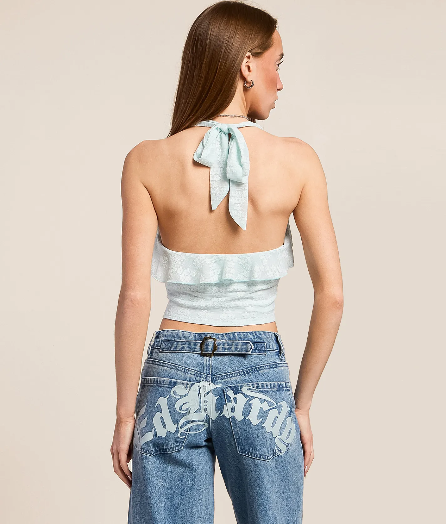 Beivy Lace Ruffle Halter Top Baby Blue Online