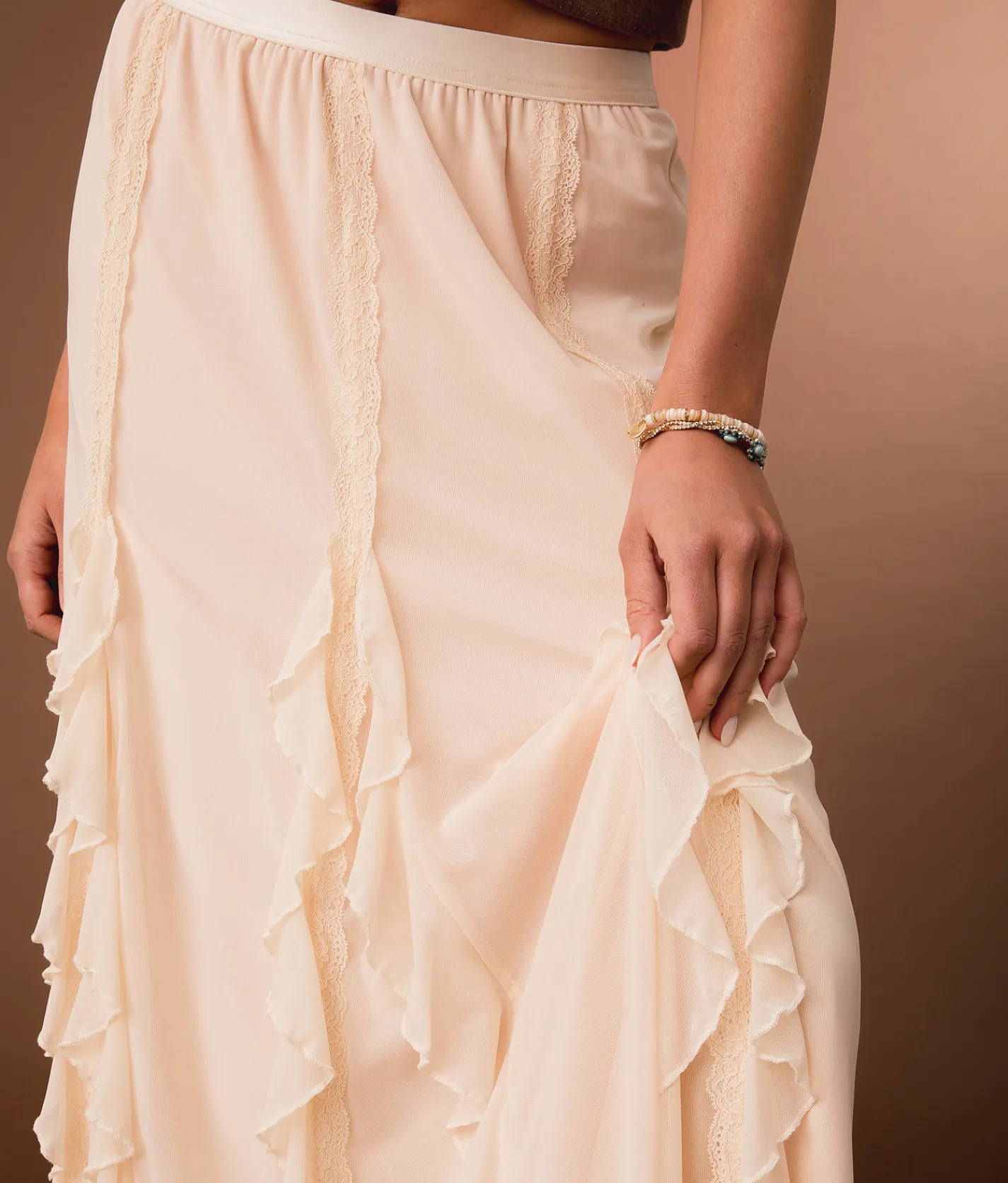 Gimmicks Lace Ruffle Maxi Skirt Lt Pink Discount
