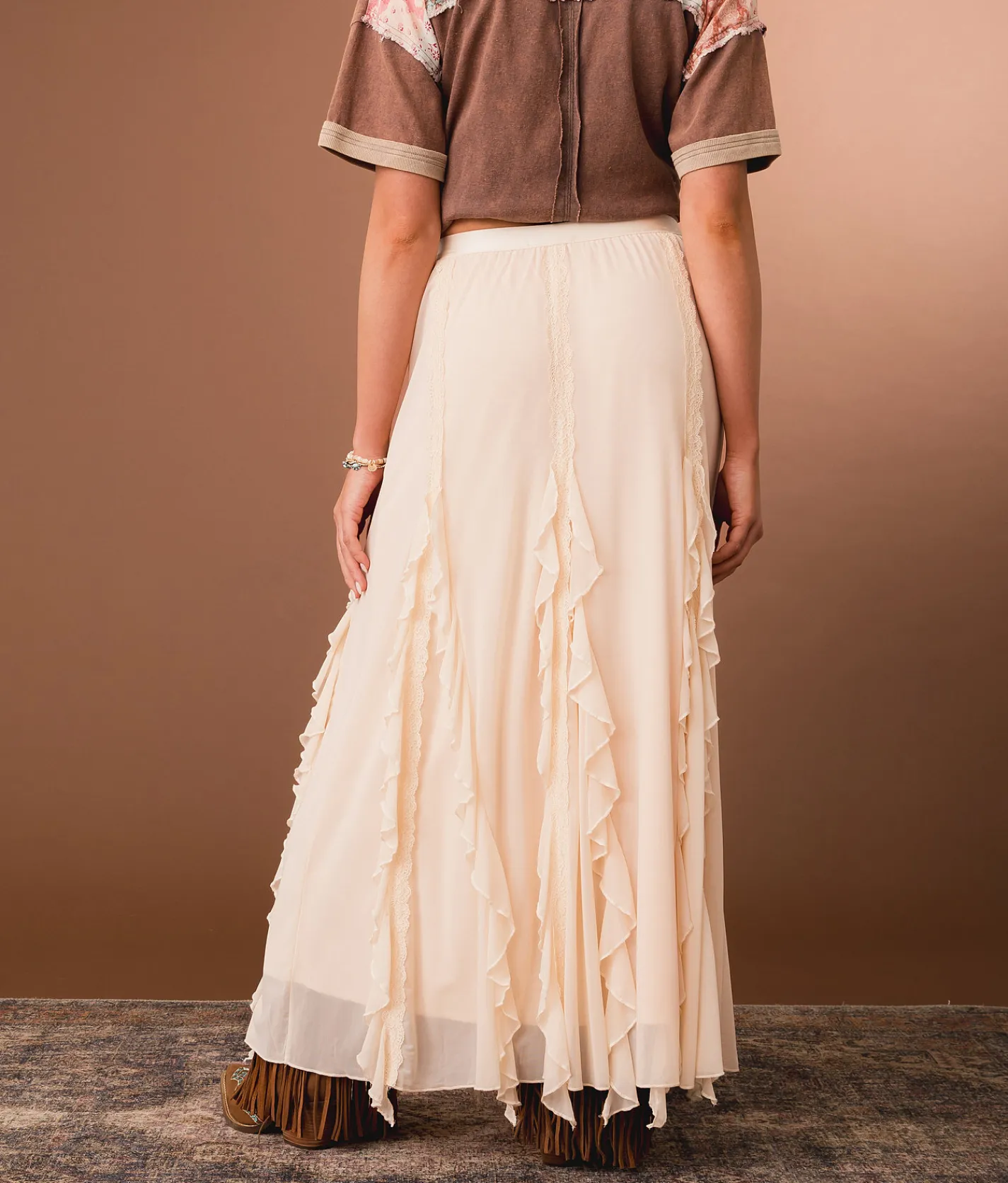 Gimmicks Lace Ruffle Maxi Skirt Lt Pink Discount