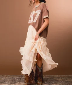 Gimmicks Lace Ruffle Maxi Skirt Lt Pink Discount