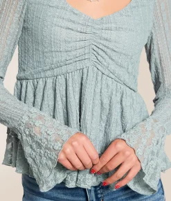 Tops | Willow & Root Lace Ruffle Top Slate