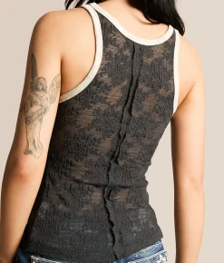 Tops | Miss Me Lace Tank Top Black