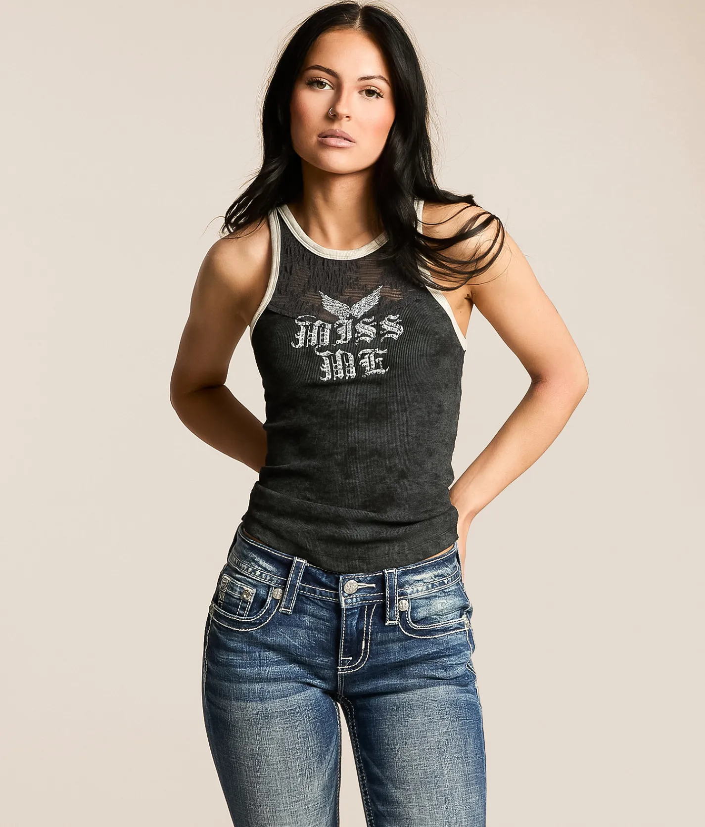 Tops | Miss Me Lace Tank Top Black