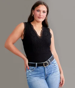 BKEssentials Lace Tank Top Peppercorn Sale