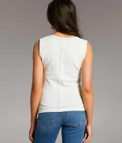 BKE Lace Trim Henley Tank Top White Clearance