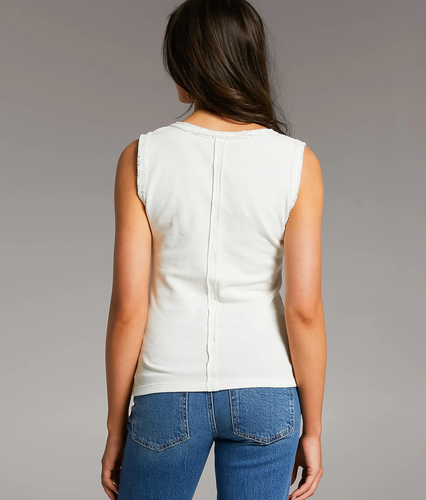 BKE Lace Trim Henley Tank Top White Clearance