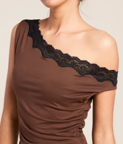 Tops | Willow & Root Lace Trim Off The Shoulder Top Cocoa Brown
