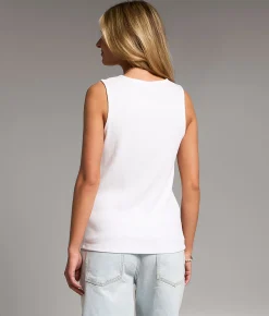 BKE Lace Trim Ribbed Henley Tank Top White Sale