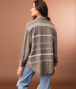 Tops|Coats & Jackets | Gimmicks Lace Trim Shacket Washed Charcoal