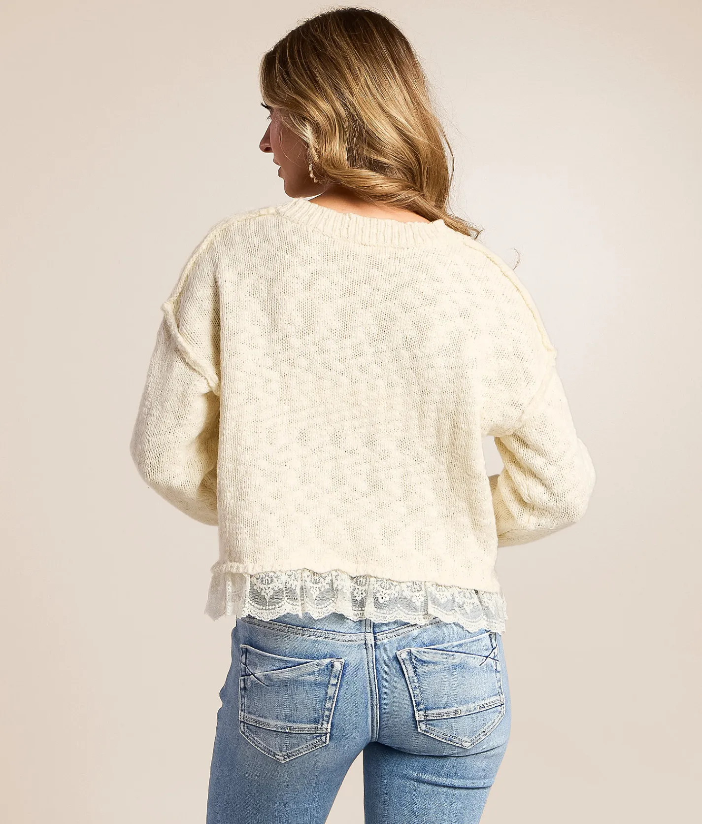 Willow & Root Lace Trim Sweater Cream Discount