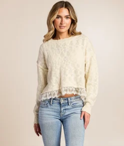 Willow & Root Lace Trim Sweater Cream Discount