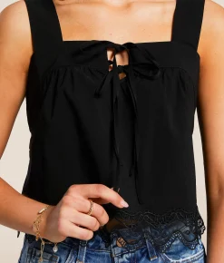 Blu Pepper Lace Trim Tank Top Black Outlet