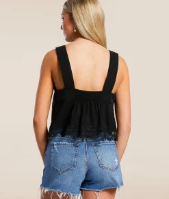 Blu Pepper Lace Trim Tank Top Black Outlet