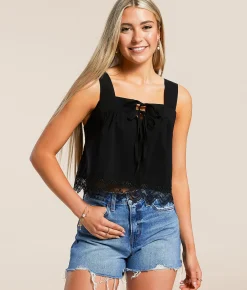 Blu Pepper Lace Trim Tank Top Black Outlet
