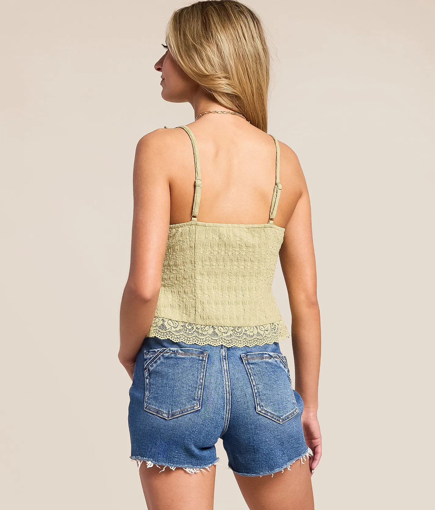 Tops | Willow & Root Lace Trim Tank Top Green