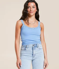 Freshwear Lace Trim Tank Top Baby Blue Discount