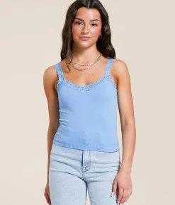Freshwear Lace Trim Tank Top Baby Blue Discount