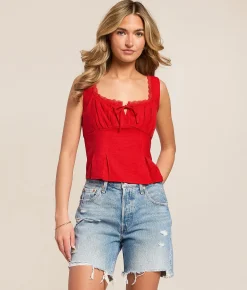 Lush Lace Trim Tank Top Coral Red Discount