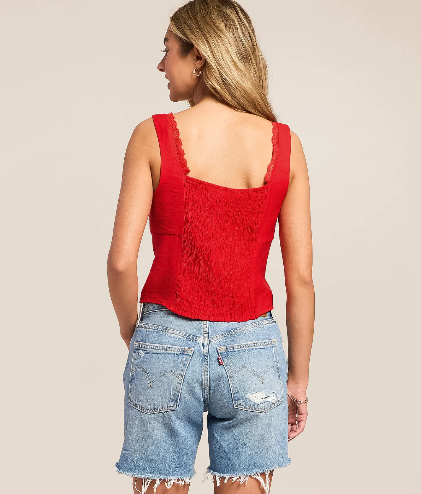Lush Lace Trim Tank Top Coral Red Discount