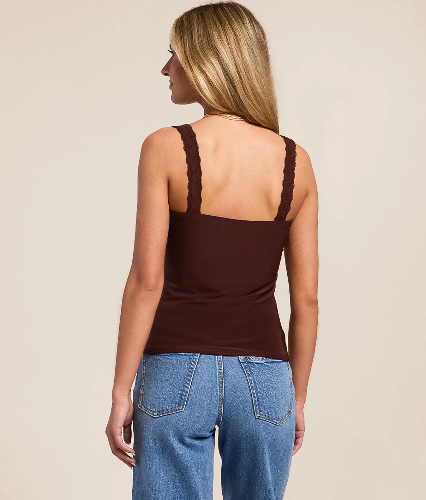 Tops | Willow & Root Lace Trim Tank Top Brown