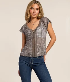 Willow & Root Lace Trim Top Black Outlet