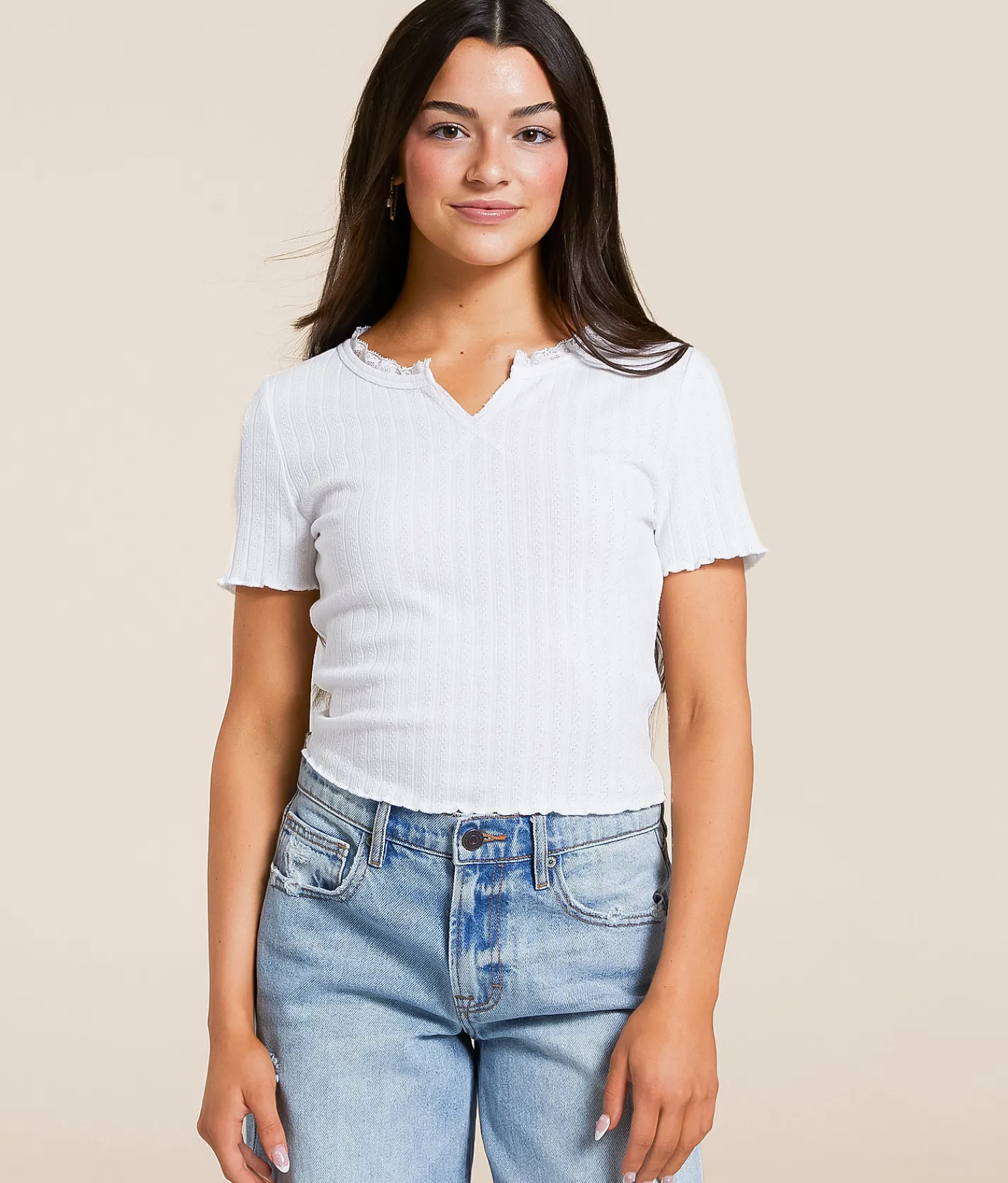 Tops | FITZ + EDDI Lace Trim Top Bright White