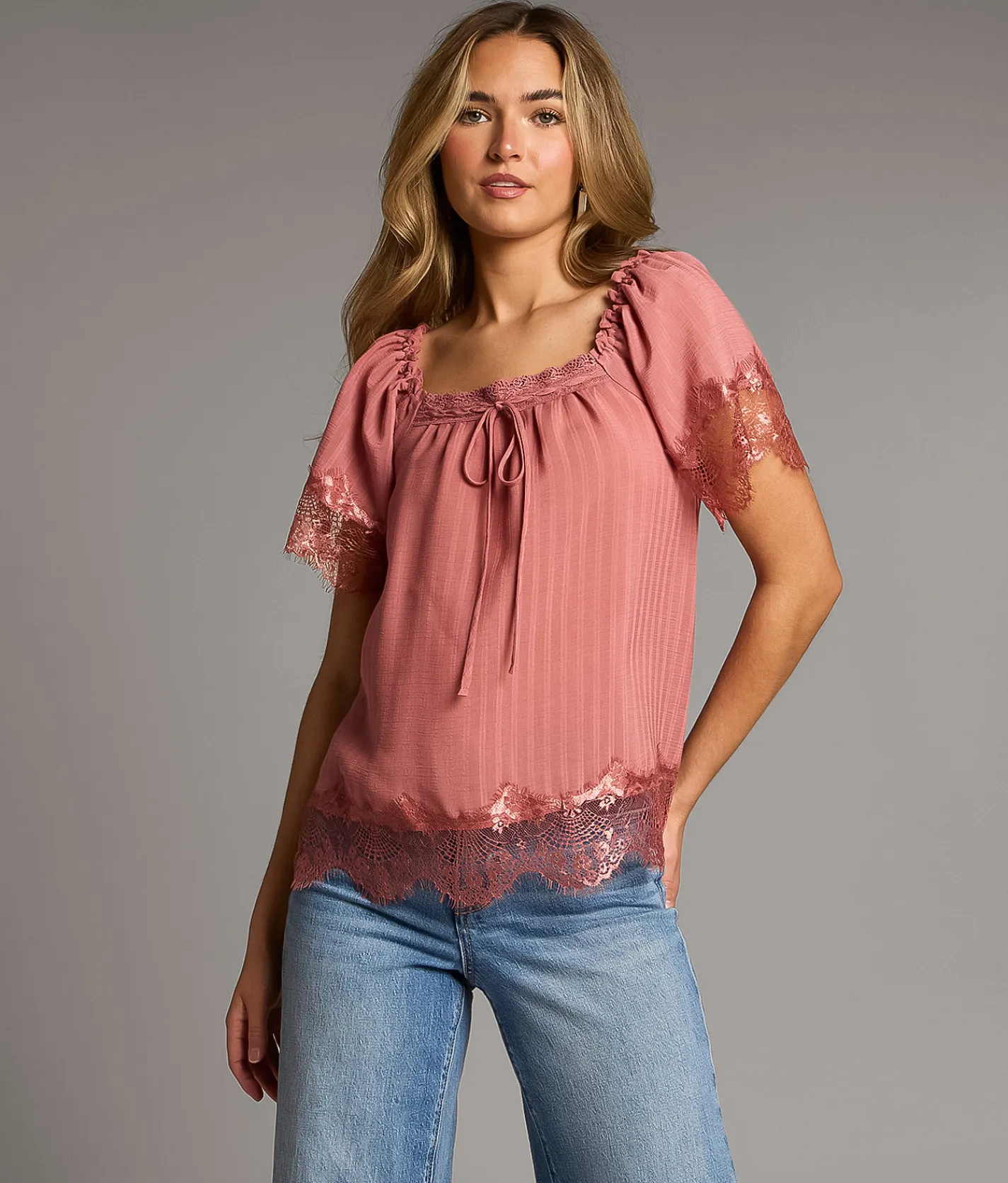 Tops | BKE Lace Trim Top Mauve Rose