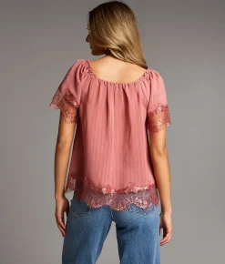 Tops | BKE Lace Trim Top Mauve Rose