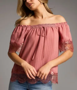 Tops | BKE Lace Trim Top Mauve Rose