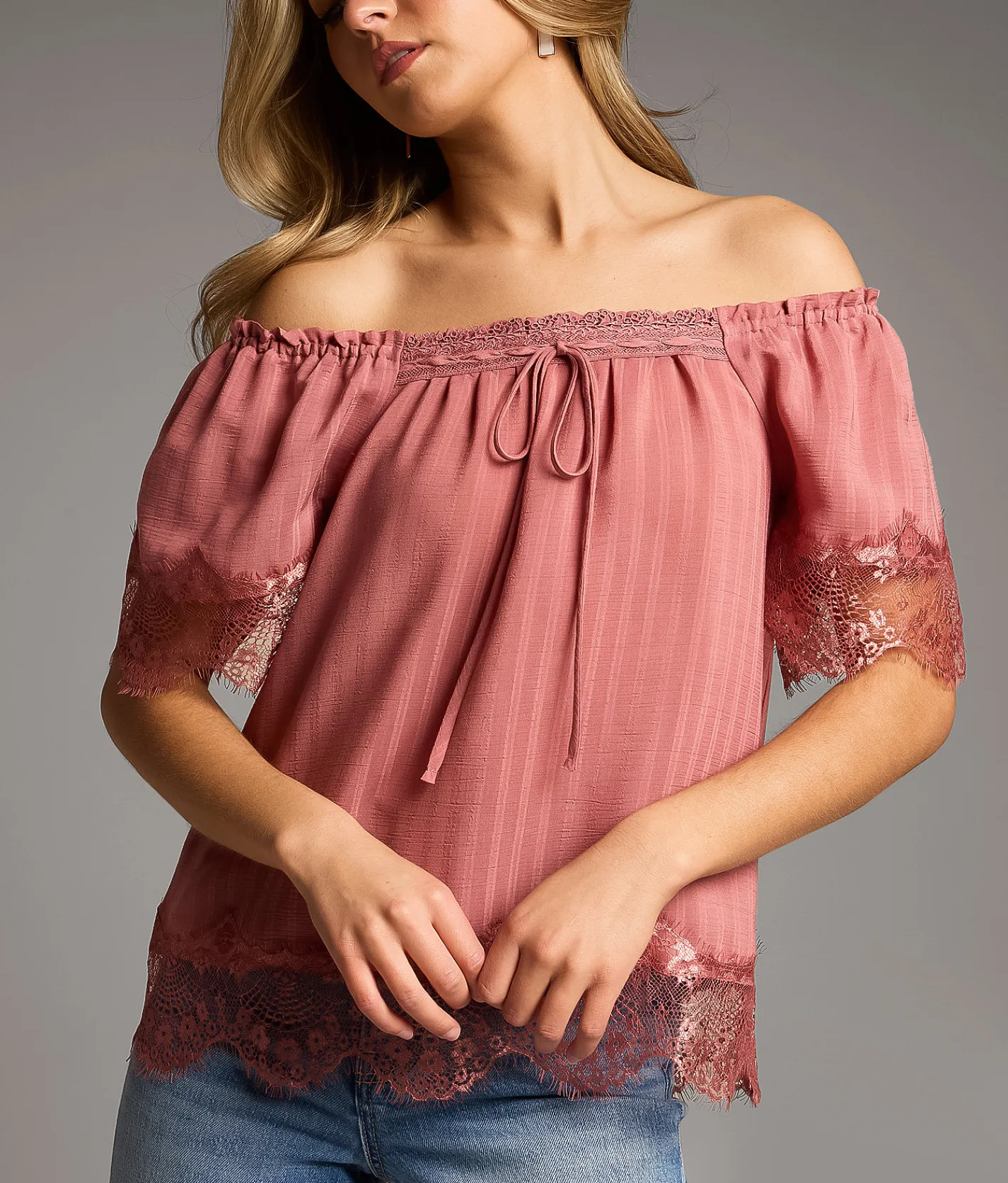 Tops | BKE Lace Trim Top Mauve Rose