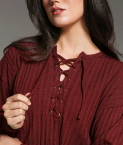 Tops | BKE Lace-Up Crochet Top Cream