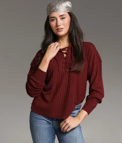Tops | BKE Lace-Up Crochet Top Cream