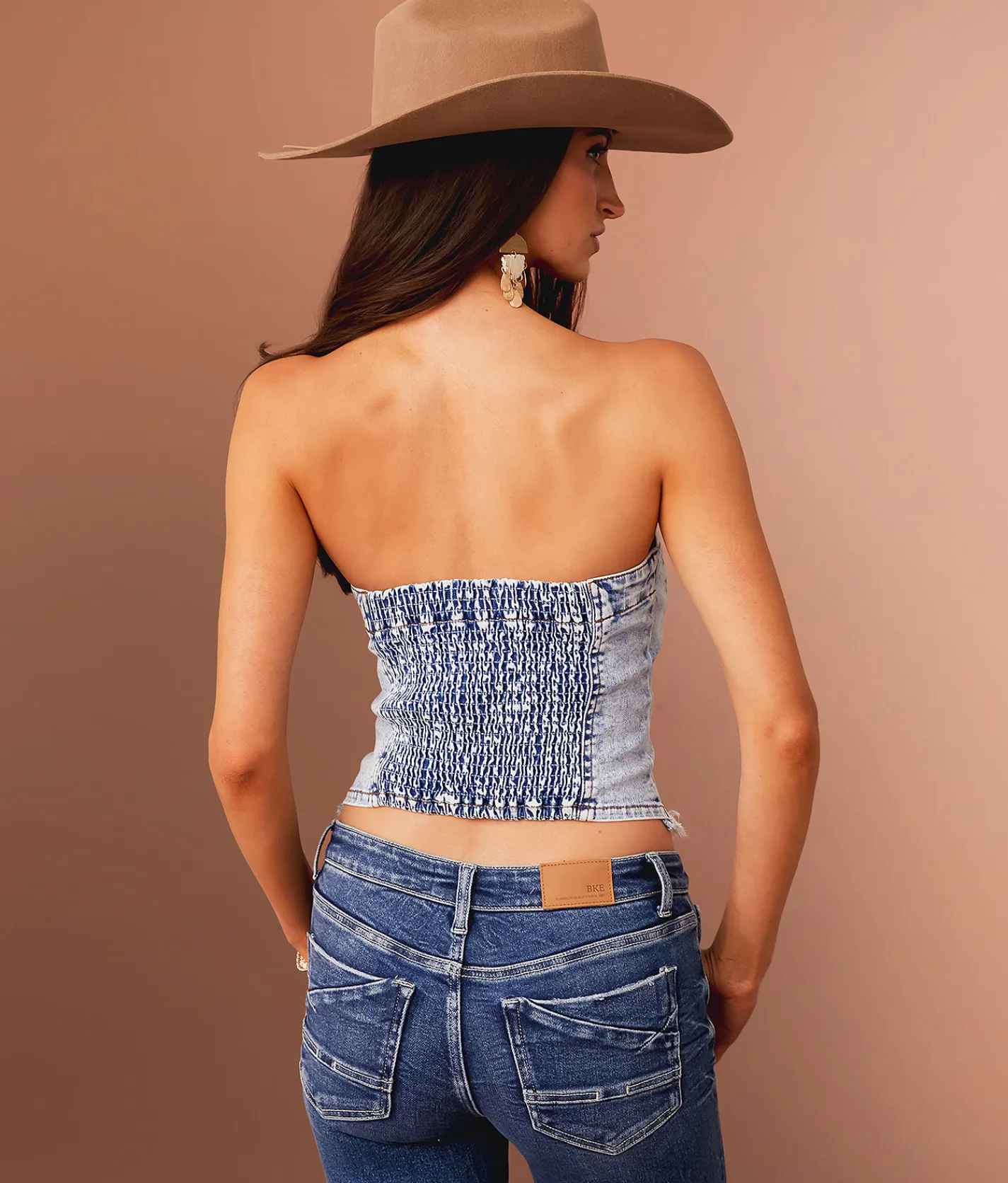 Tops | Sterling & Stitch Lace-Up Denim Stretch Tube Top Medium Wash