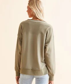BKE Lace-Up Pullover Dusty Olive New