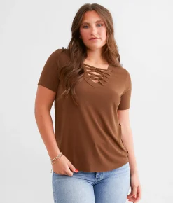 Tops | BKE Lace-Up Top Rootbeer