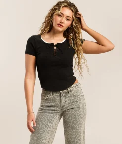 Tops | Gilded Intent Lace-Up Top Black