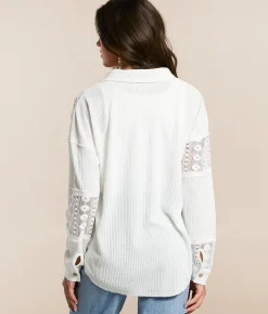 BKE Lace Waffle Shirt Dusty Rose Online
