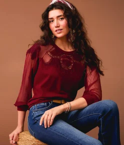 Gimmicks Lace Waffle Top Burnt Russet Sale