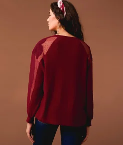 Gimmicks Lace Waffle Top Burnt Russet Sale