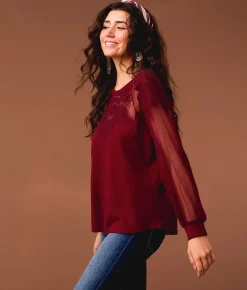 Gimmicks Lace Waffle Top Burnt Russet Sale
