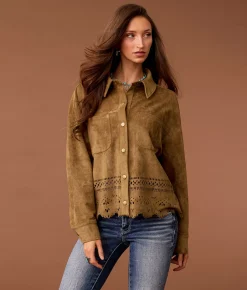 Tops|Coats & Jackets | Sterling & Stitch Laser Cut Faux Suede Jacket Brown