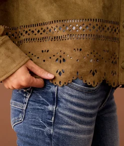 Tops|Coats & Jackets | Sterling & Stitch Laser Cut Faux Suede Jacket Brown