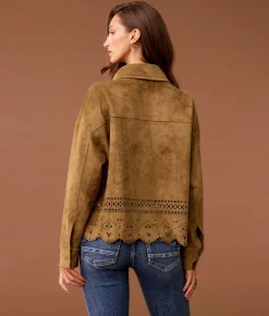 Tops|Coats & Jackets | Sterling & Stitch Laser Cut Faux Suede Jacket Brown